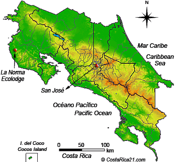 Location Map of La Norma Ecolodge in Costa Rica