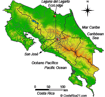 Location Map of La Laguna del Lagarto Lodge in Costa Rica